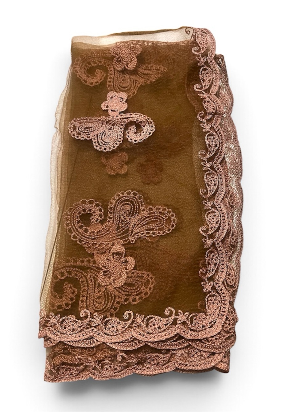 Brown Lace Embroidered Hair Scarf Headwrap - Picture 8 of 8